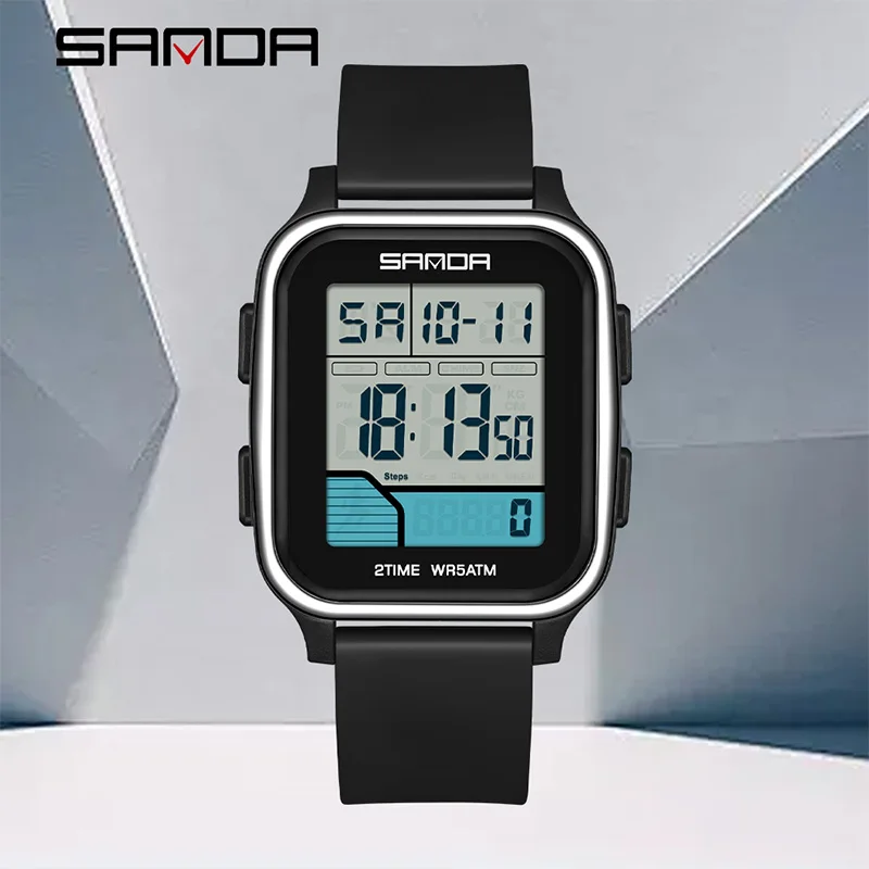 SANDA 2210 Sports Men's Electronic Watch Multifunction Calendar Luminous Countdown Waterproof Student Digital Watch reloj hombre