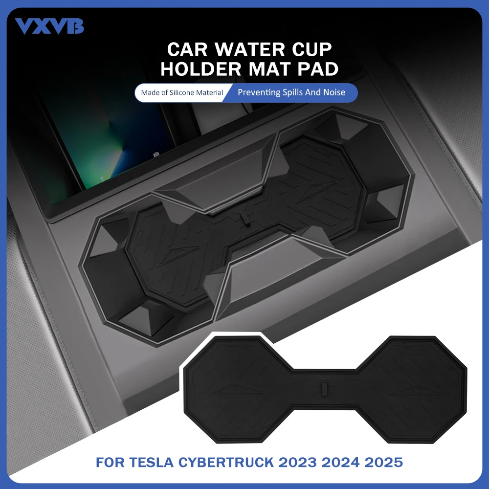 

Car Cup Coaster For Tesla Cybertruck 2023-2025 Anti-Slip Silicone Mat Car Water Cup Holder Pad Auto Black Interior Accessories