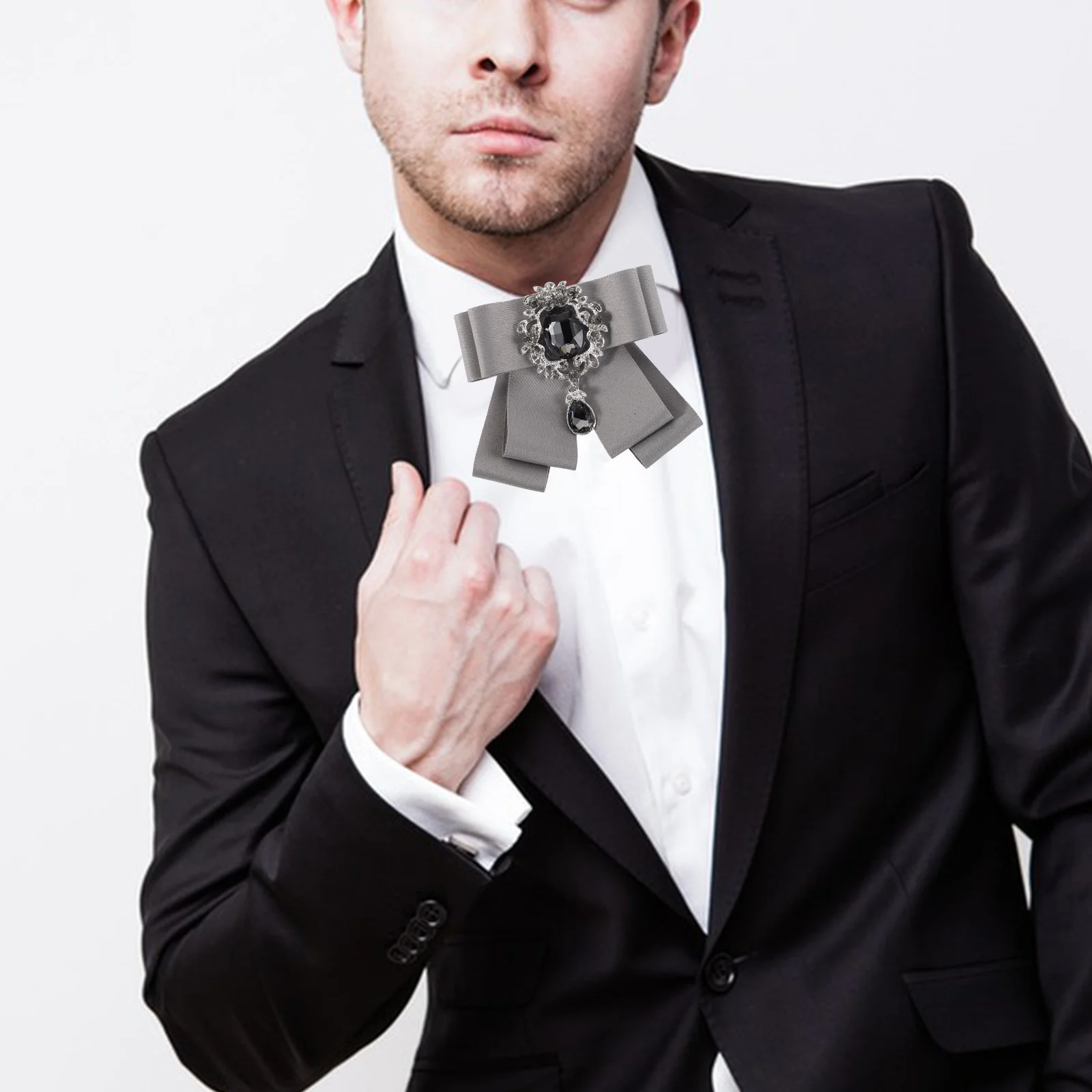 

Stylish Trendy Mens Bowtie Rhinestone Embellished Pre-Tied Necktie Wedding Groomsmen Formal Wear Accessory Bow Ties