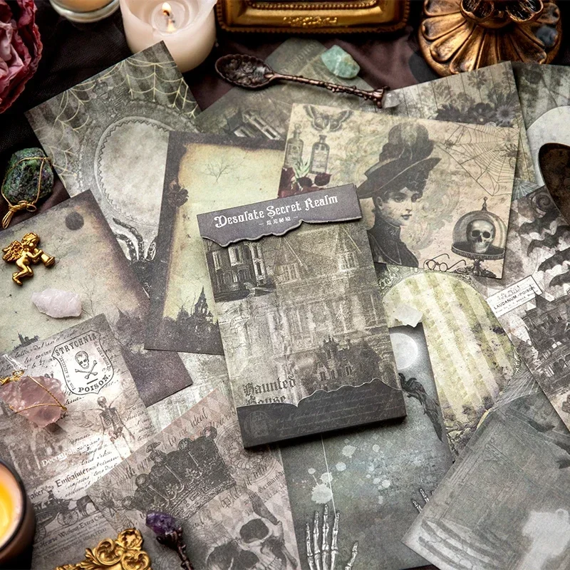 48Pcs Vintage Material Paper Desolation Background Realm Notebooks Decoration Base Memo Scrapbook Package 130*90mm