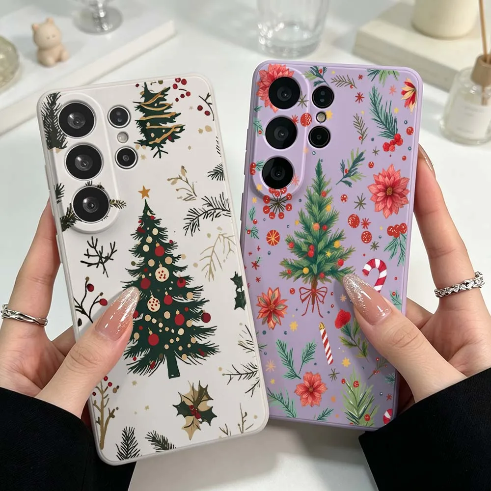 Christmas Tree Pattern Phone Case For Samsung Galaxy S26 S25 S24 S23 S22 S21 Ultra Plus FE Soft Silicone Liquid Cover