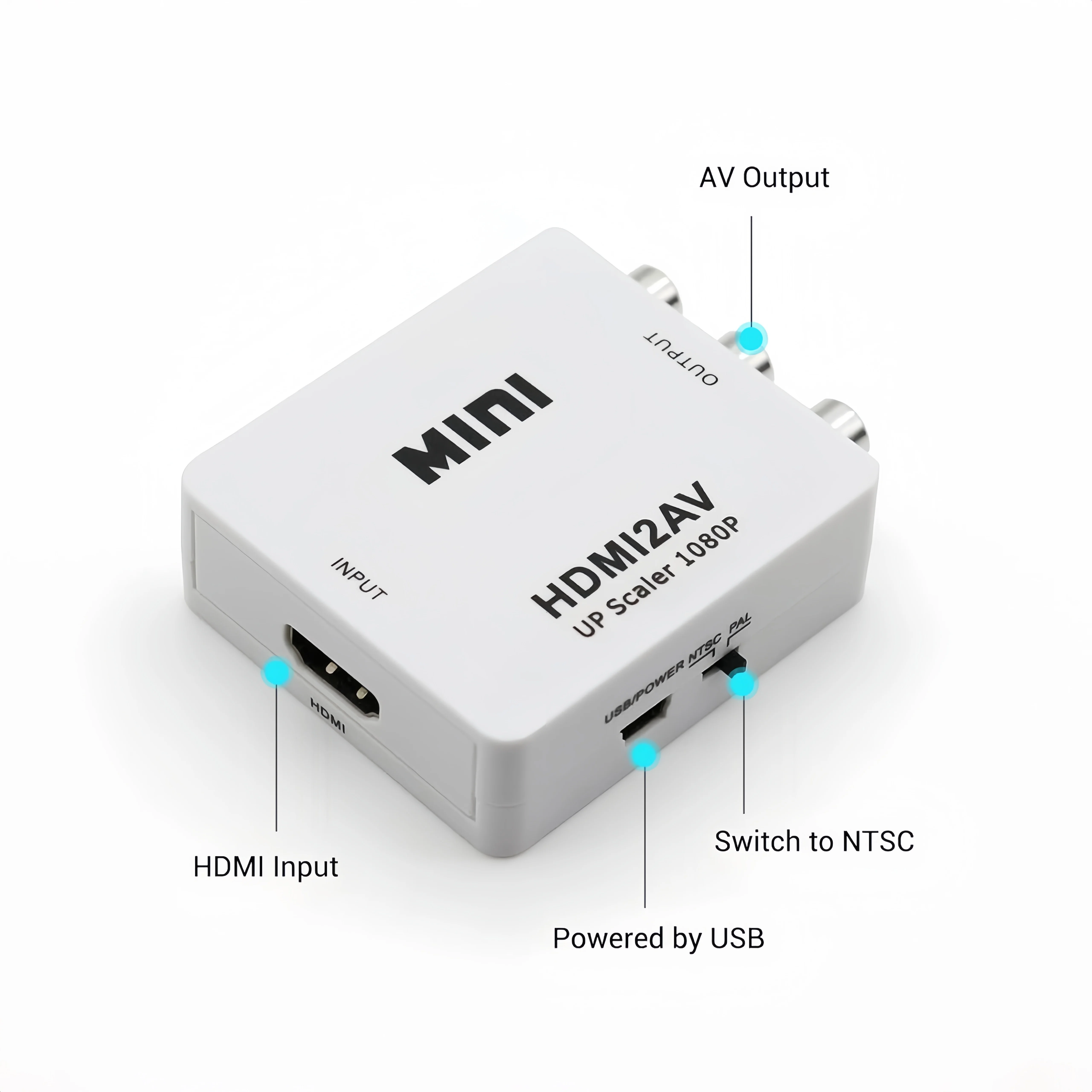 10PCS 미니 HDMI-3RCA 변환기 1080P 비디오 분배기 및 변환기 TV/PS3/DVD/VCR(팔/NTSC)용 CVBS 어댑터 포함