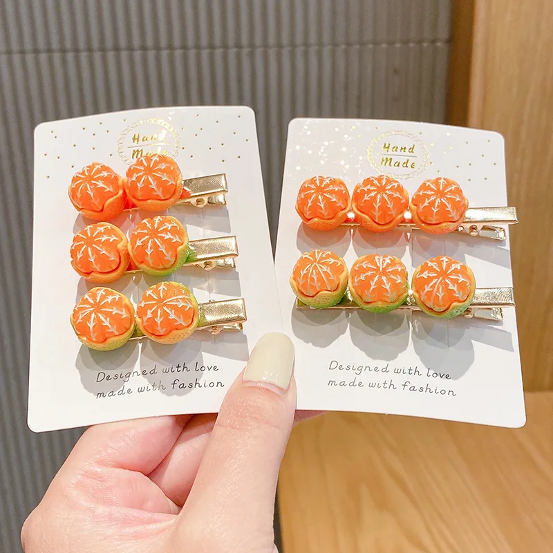 Оранжевые заколки для волос, милые заколки для волос для девочек, детские забавные заколки с фруктами, Мультяшные креативные заколки для волос, повязки на голову, летние аксессуары для волос