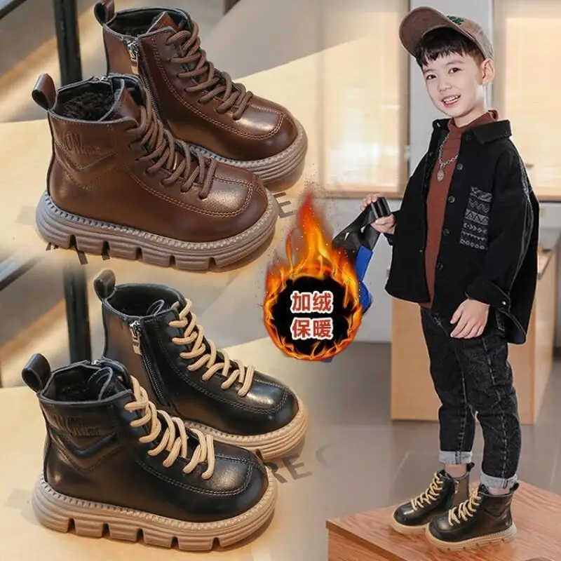 

Kawaii Casual Keep Warm Shoe Fashion Children S Shoes Girls Leather Boots Winter Boots Platform Sole 2025 Winter Versatile New