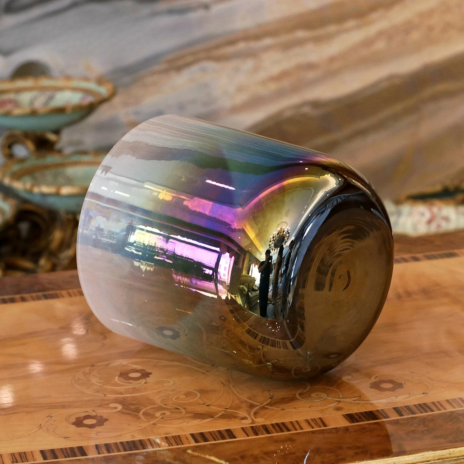 YUN QI QING YIN Clear Alchemy Crystal Singing Bowl 432Hz Aurora Gradient Color Premium Resonance Sound Bath Bowl With Matching Accessories Chakra Therapy