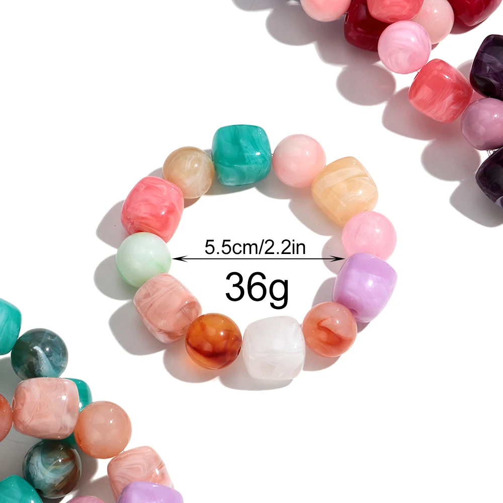 Bohemian Acryl Geometrische Quadratische Runde Perlen Elastische Armbänder für Frauen Trendy Harz Perlen Stapelbare Armband Armreif Schmuck – Detail 2
