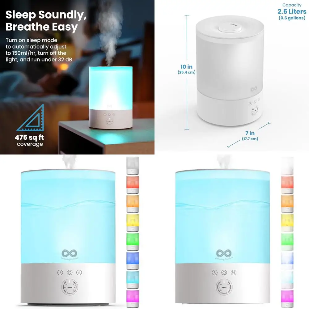 

Ультратихий увлажнитель воздуха для спальни объемом 2,5 л с верхним заливом, 24-часовым режимом работы, ночником, таймером, функцией холодного тумана, автоматическим отключением и возможностью использования эфирных масел.