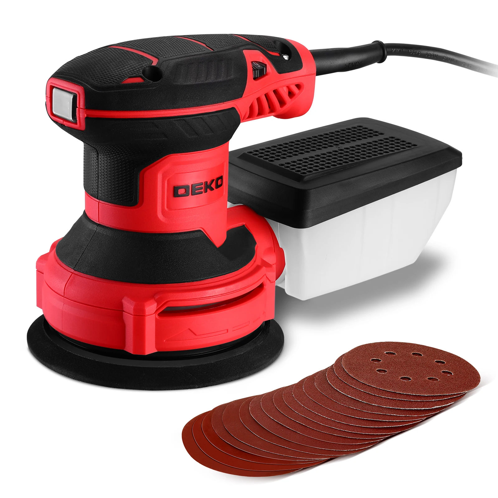 DEKO 14000 RPM 16 stuks schuurpapier 125 mm 300 W vlakschuurmachine schuurpad stofafscheider voor huishoudelijk hout en staal surfen