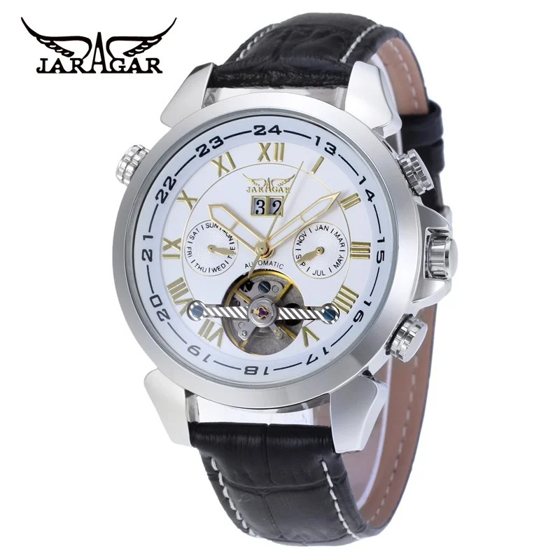 Reloj Hombre JARAGAR Watch Men Tourbillon Watches Roman Numbers 5 Hands Date Date Week Automatic Mechanical Wristwatches Men