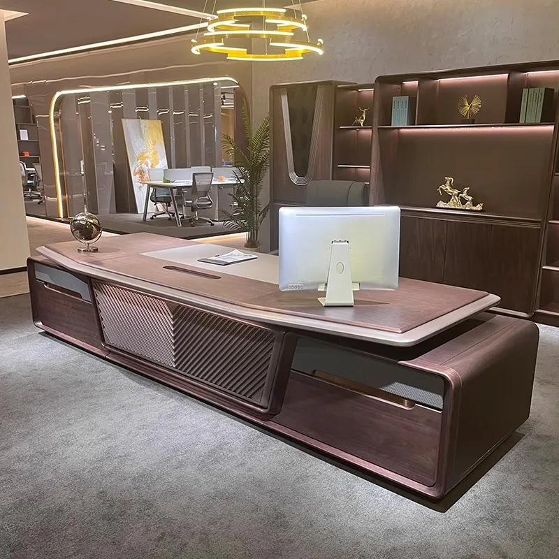 

B boss table President table Black walnut solid wood leather high-end desk