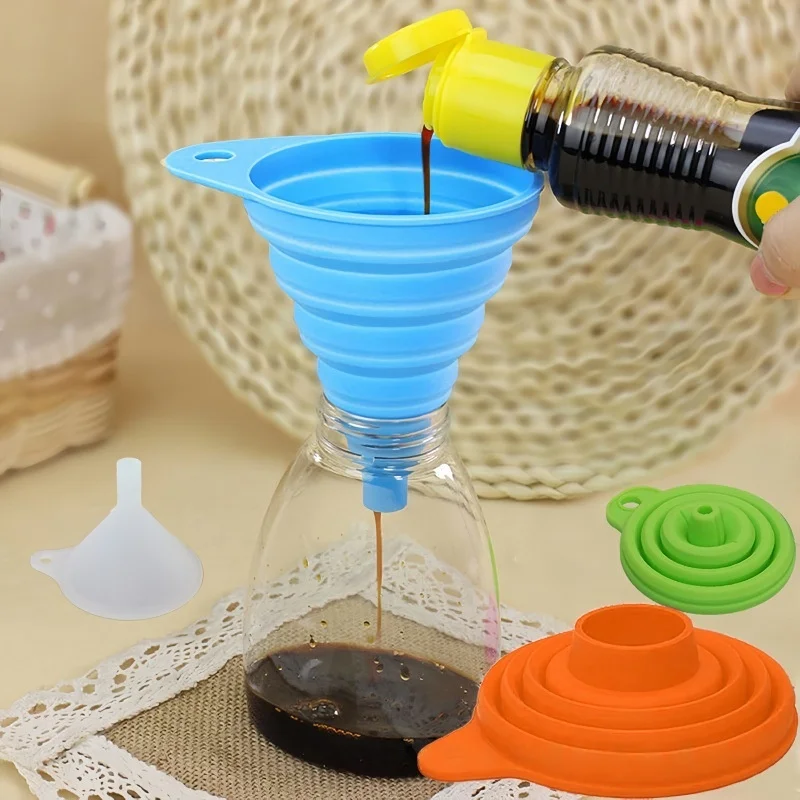 5PCS Foldable Silicone Kitchen Storage Tool, Portable Telescopic Funnel, Easy To Pack Accessories For Easy Storage reusable, non