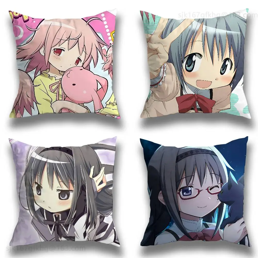 

Puella Magi Madoka Magica Pillow Case Anti-dustmite Pillowcase Invisible zipper silky short plush Sofa cushion cover