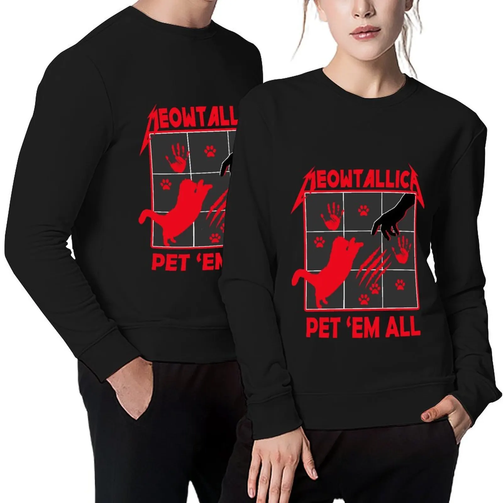 

Meowtallica - Pet 'Em All funny cat Pullover korean style clothes men's sweat-shirt anime clothes men's coat sweatshirts