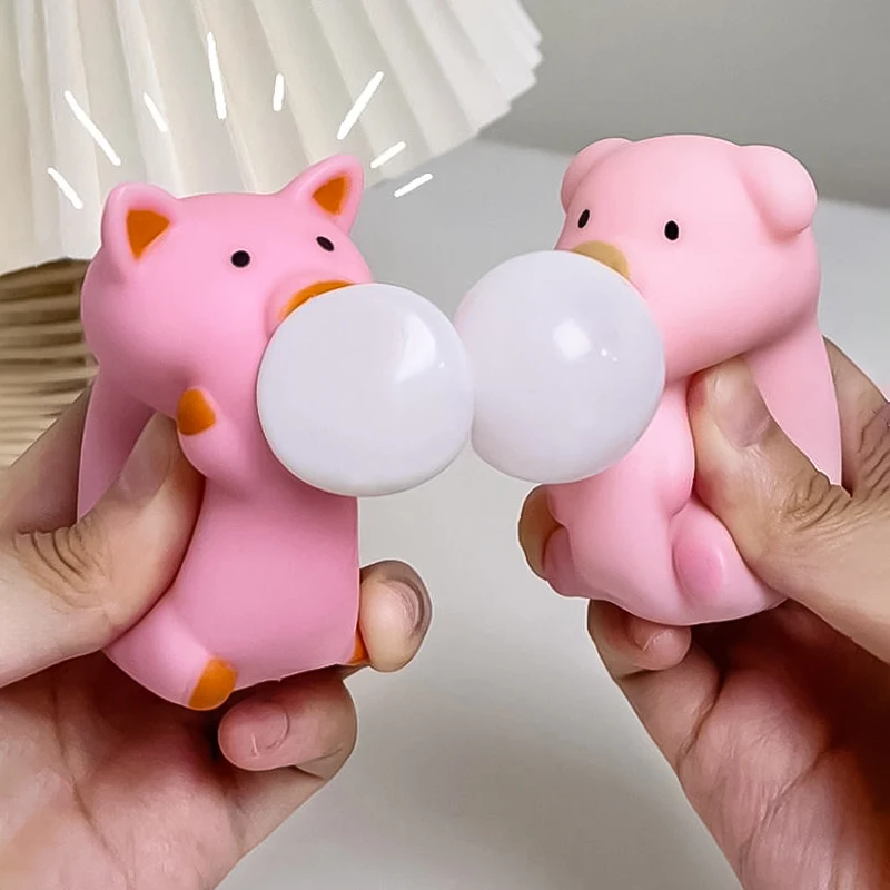 Piggy Squeezing Engines for Office, Spitting Toys, Piggy Bles, Ble Blowing, Creative Decompression, Hand Squeezing, Vent Ball Toys, 1 Pc, 2 Pcs, 3Pcs