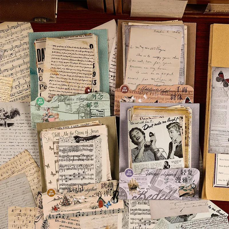 24 Sheets Retro Chapter Series Decorative Stickers Journal Decoration Label Sticker Album Scrapbooking Handmade Craft Stationery