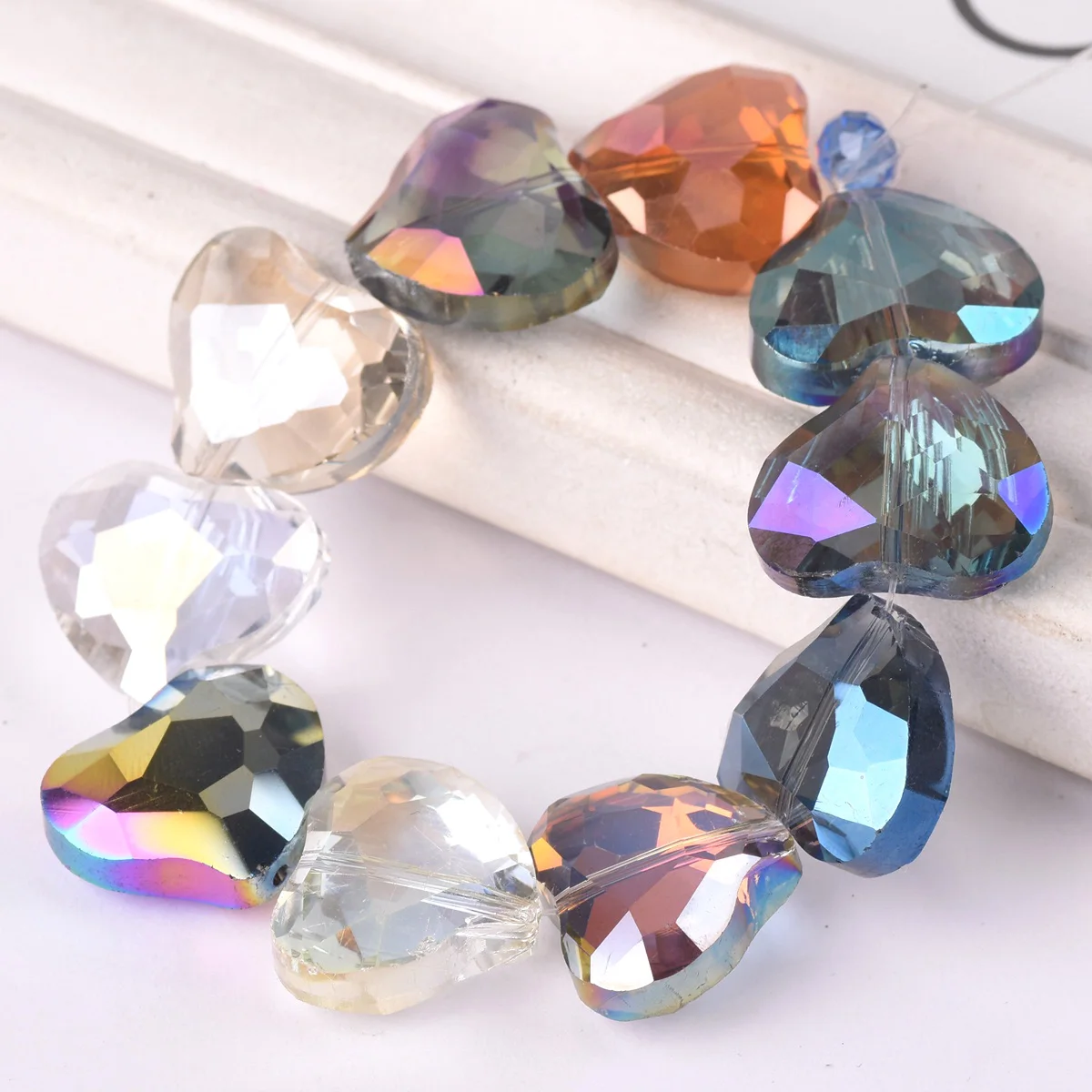 10pcs 19x16mm Heart Shape Faceted Crystal Glass Prism Loose Beads for Jewelry Making DIY Crafts
