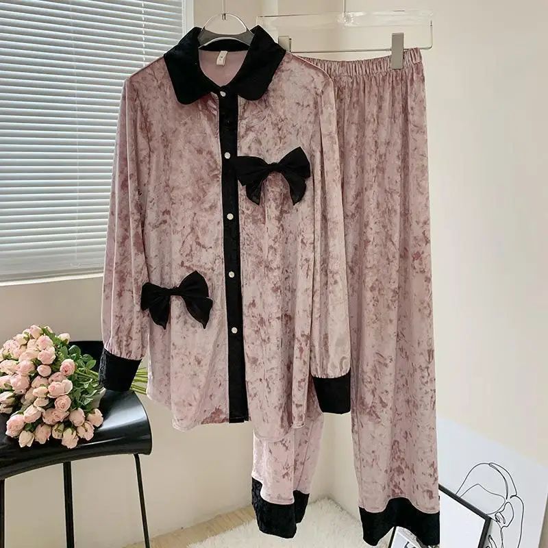 2023 Herbst Winter neue Frauen Velours 2 Stück Pyjamas Set Nachtwäsche Dessous sexy Dame Schlafanzug Nachtwäsche Pyjamas Homewear