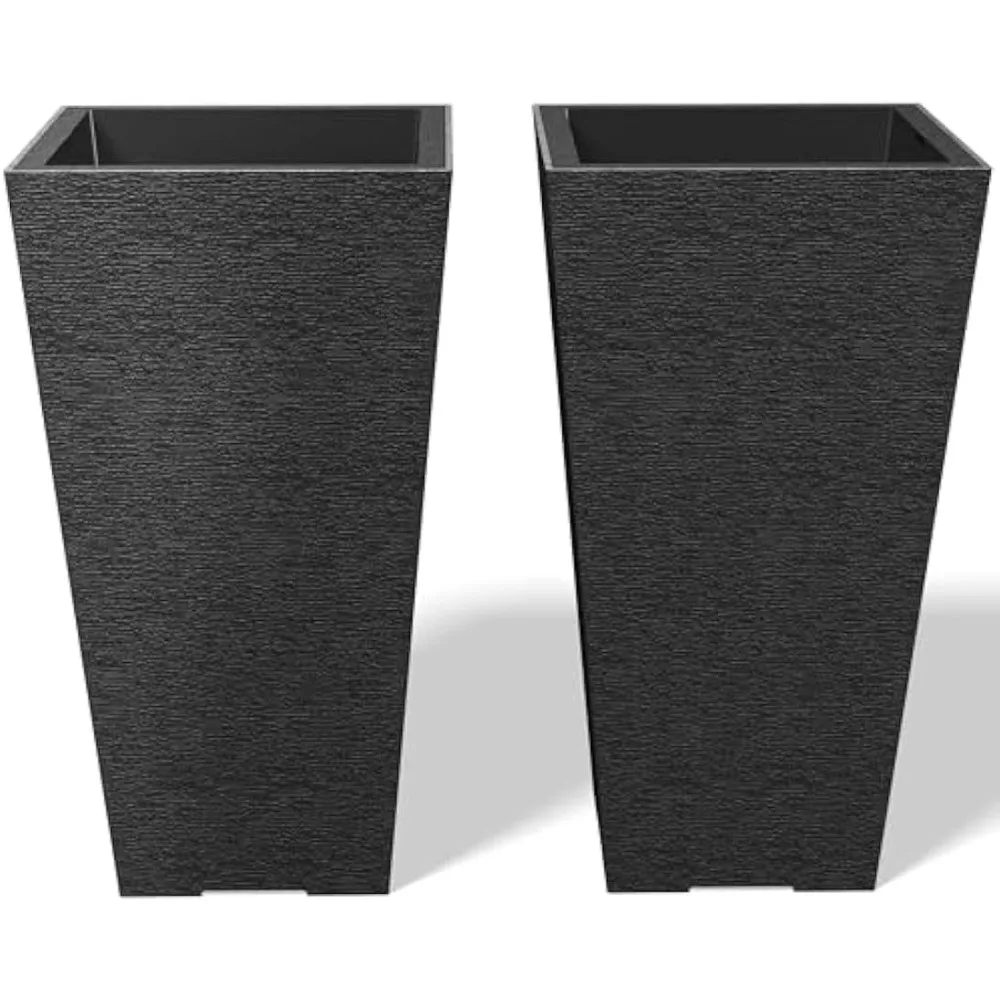 

28 Inch Tall Planter Set of 2, Large Taper Planter for Outdoor Indoor Garden Patio Front Door (Black)