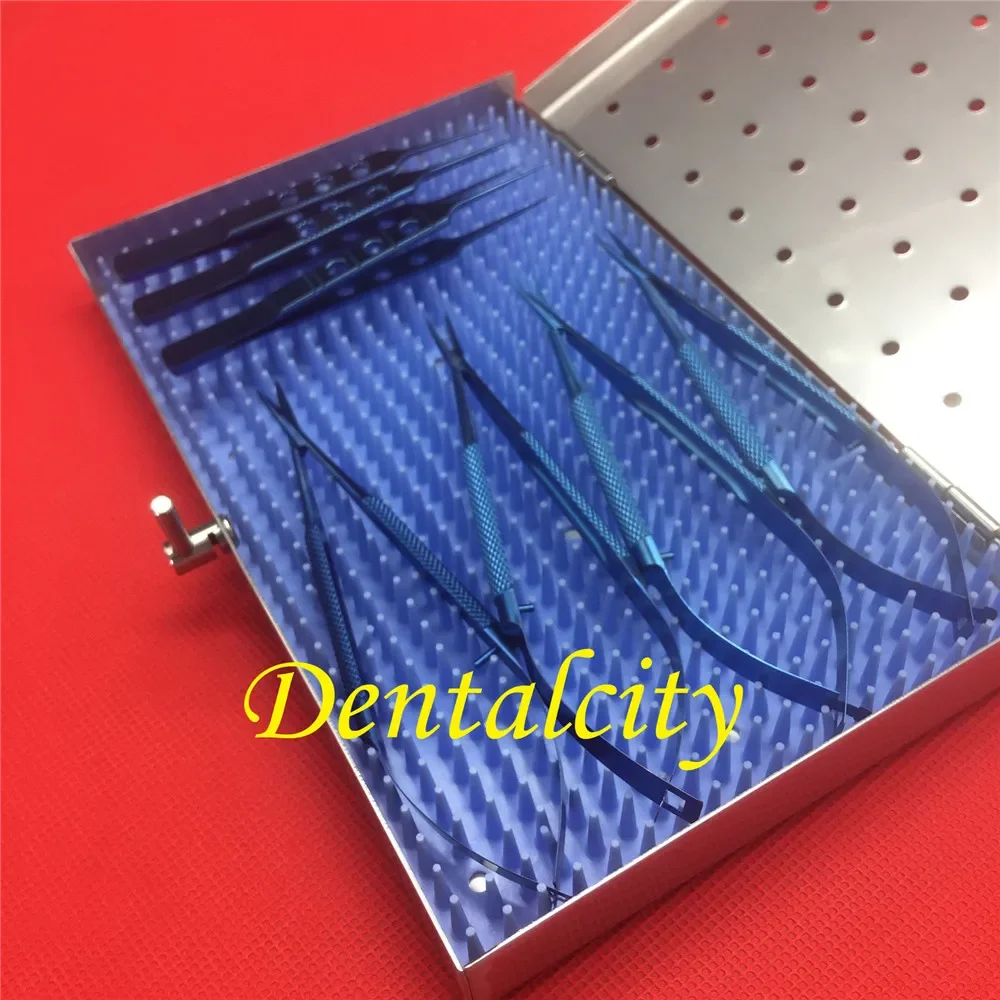 7pcs Titanium Microsurgery Ophthalmic Surgical Instrument with Disinfection Tray Case Eyelid Tools