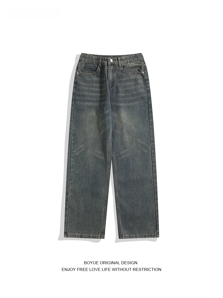 

Boyue Vintage Waed Distred Denim Jeans for Teenagers Straight Cut Loose Fit Casual Wear All Season Long Pants