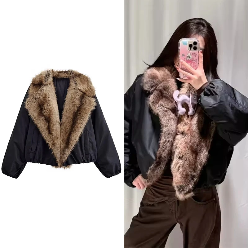 

Женская куртка с воротником из искусственного меха, осень-зима 2022, женское пальто с длинным рукавом, свободная женская уличная одежда, повседневная новая верхняя одежда