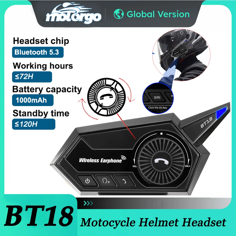 

BT18 Motorcycle Helmet Headset Bluetooth 5.3 IP67 Waterproof Noise Reduction Roulette Wheel Rotation Control Wireless Headphones