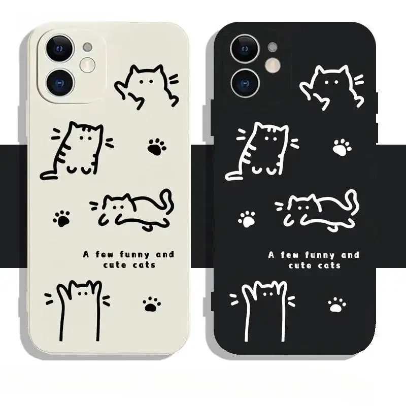 

Cute Cartoon Cat Phone Case For iPhone 17 16 15 11 12 14 13 Pro Max Mini X XS XR 7 Plus SE 16E Shockproof Silicone Cover Fundas
