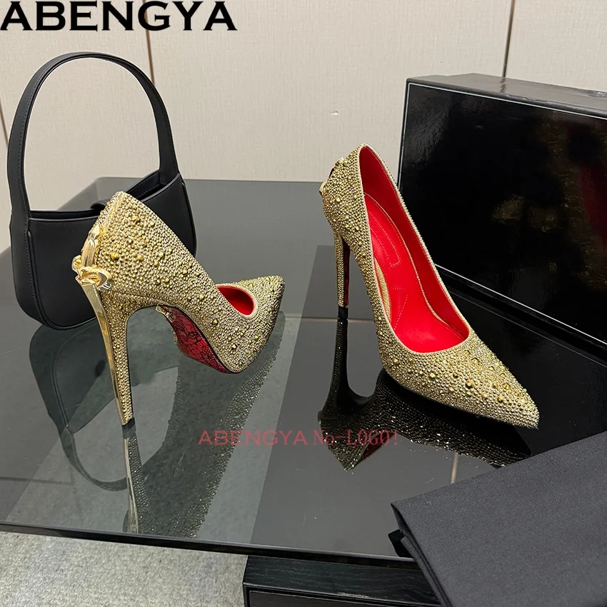 

Sexy Gold Strange Heels Women Pumps Crystal Studded Party Shoes For Woman Summer Gladiator Sandals Women Nightclub Shoes