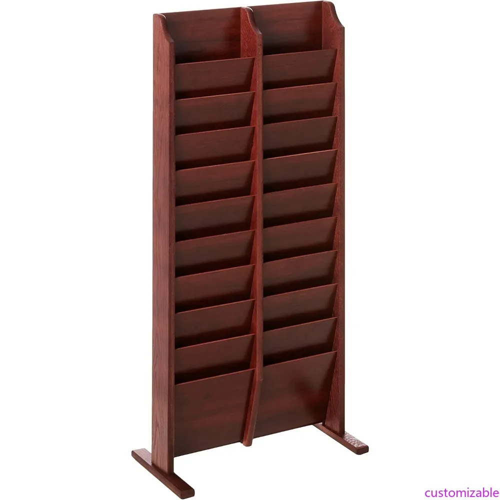 

Mahogany Wooden Mallet 20-Pocket Cascade Standing Magazine Rack