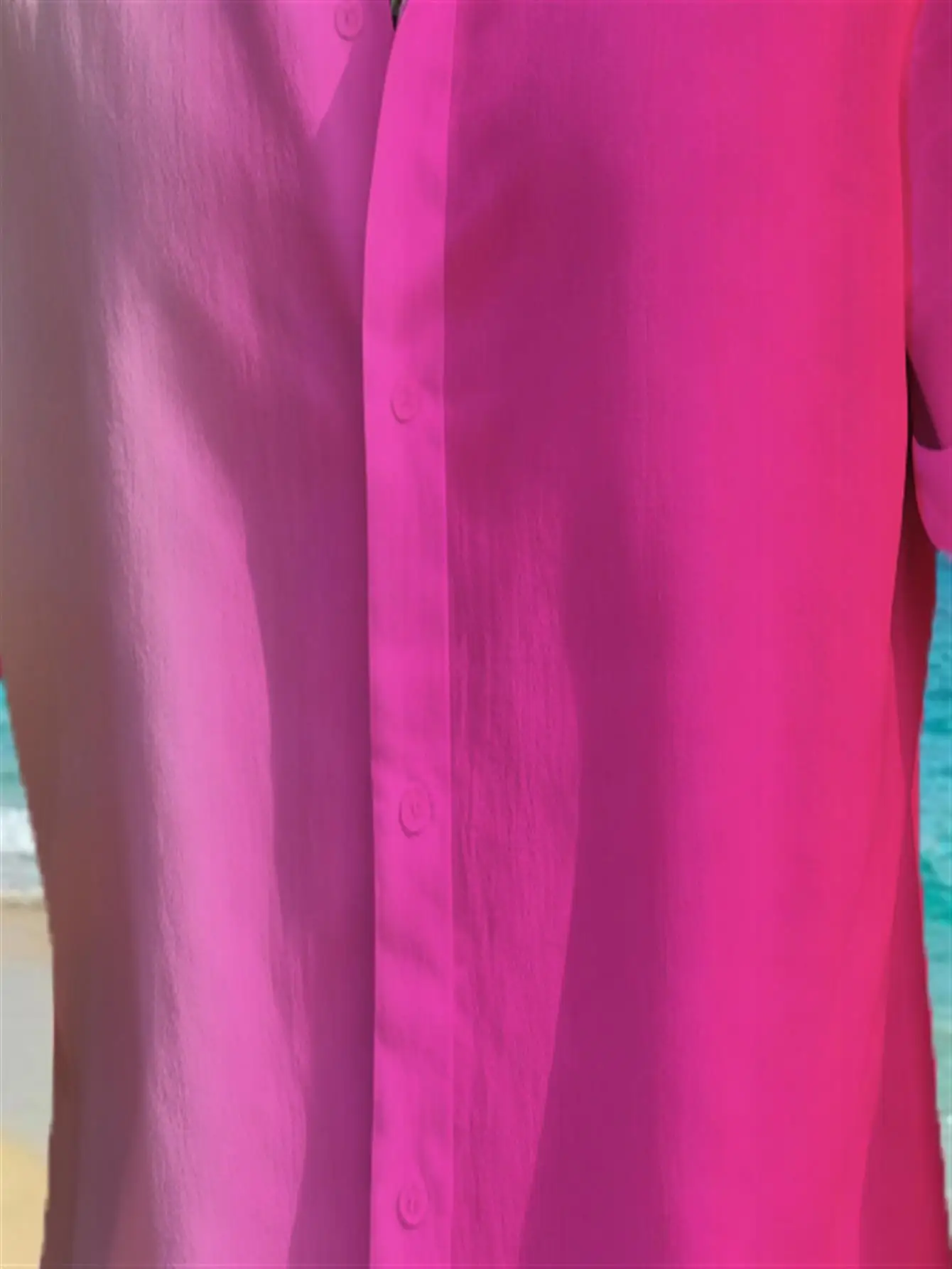 Ombre Magenta Gradient Shirt Men Cuffed Short Sleeve Lightweight Breathable Hawaii Daily Wear view 5