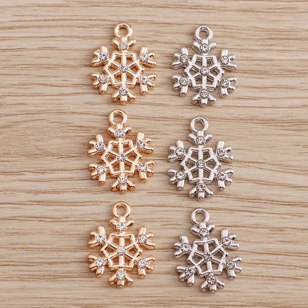 20 Pcs Christmas Necklace Snowflake Pendant Accessories Bracelet Charms Jewelry Making Supplies Rhinestones