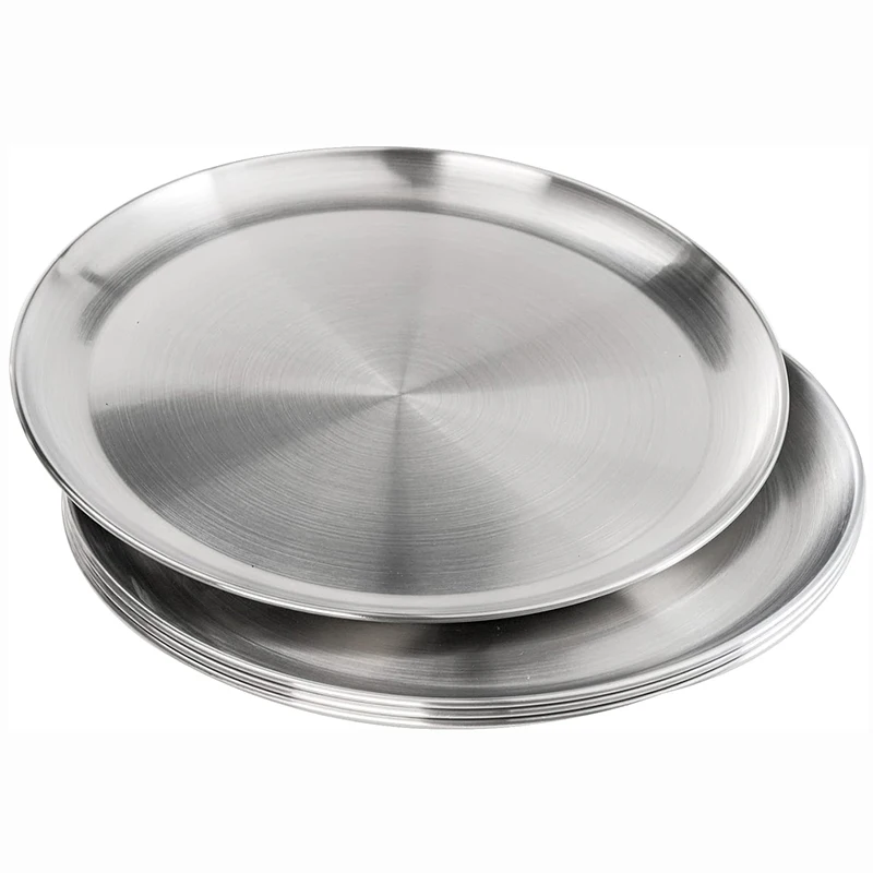 4Pcs Stainless Steel Pizza Pan, 12 Inch Tray Oven Crisper, Round Sheet Baking Plate, Food Serving Dishes For Cookie Cake Pie