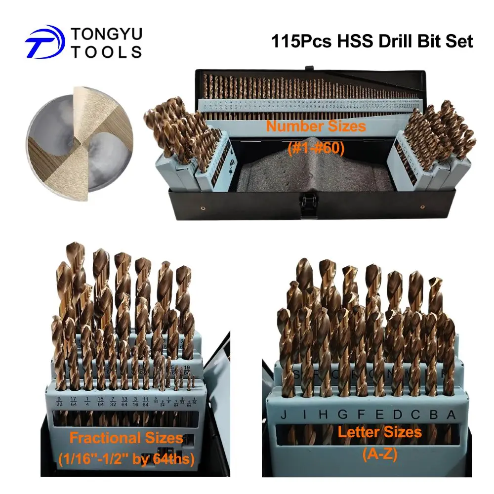 

115Pcs HSS Drill Bit Set High Speed Steel 4341 Jobber Length Twist Drill Bit for Hard Metal Wood Plastic Heavy Duty