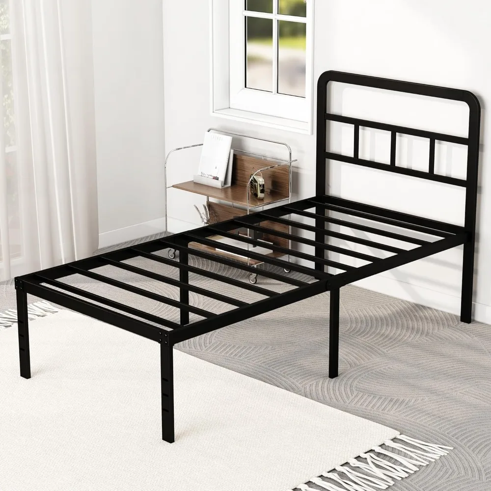 

Twin Bed Frames with Headboard,Metal Platform No Box Spring Needed Heavy Duty Steel Slat Mattress Foundation/Easy Assembly