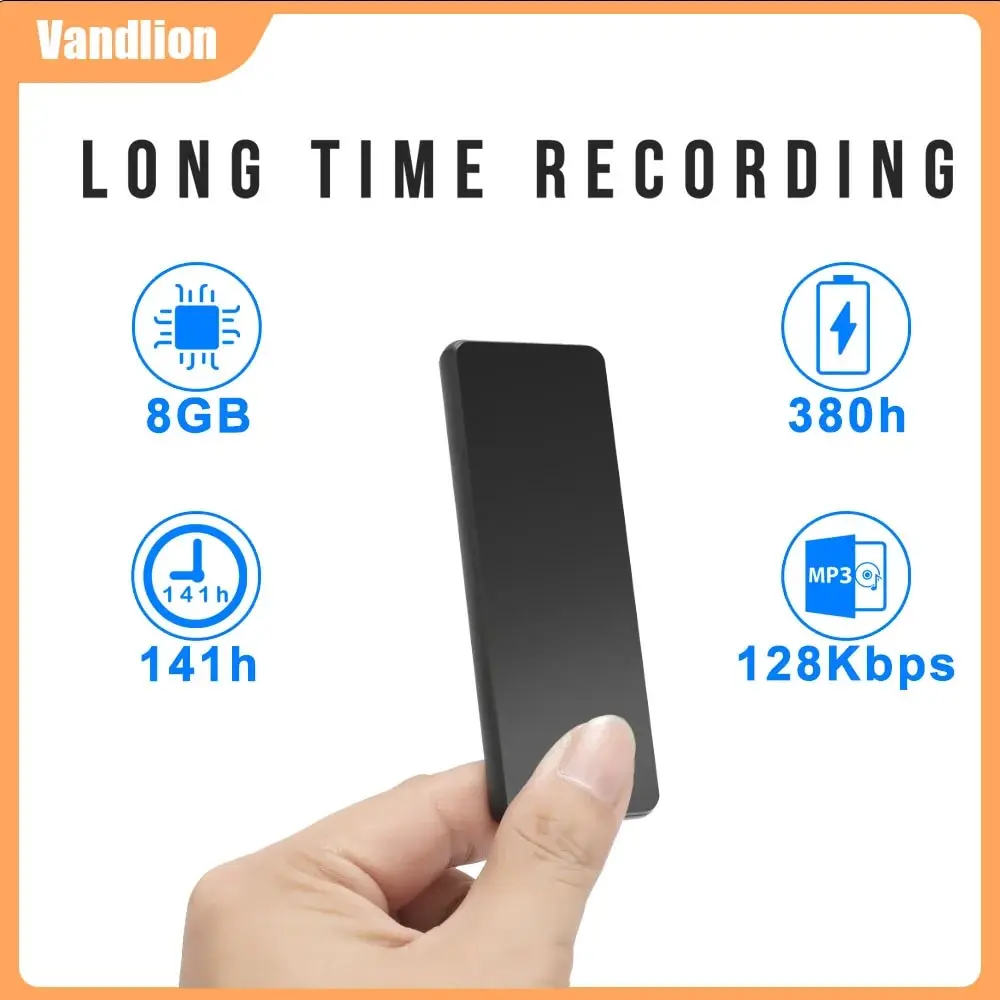 Vandlion V55 64G مسجلات صوت صغيرة رقمية 1100 مللي أمبير في الساعة 150 ساعة جهاز تسجيل الصوت فلاش USB المستمر WAV #1