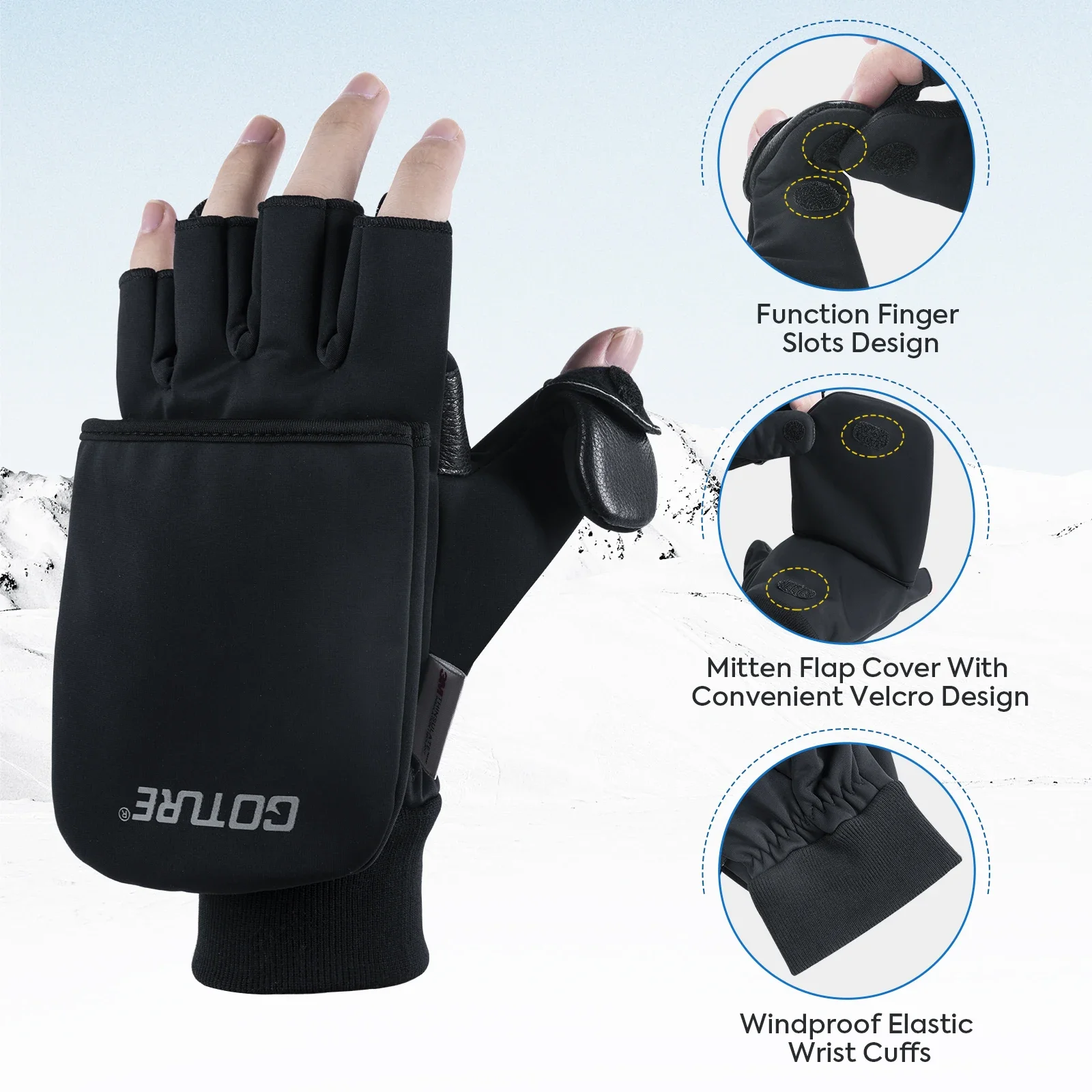Goture Waterproof Thick Warm Snow Gloves Touch Screen Thermal for Fishing Snowboarding for Men Women Winter Cold Weather Gear