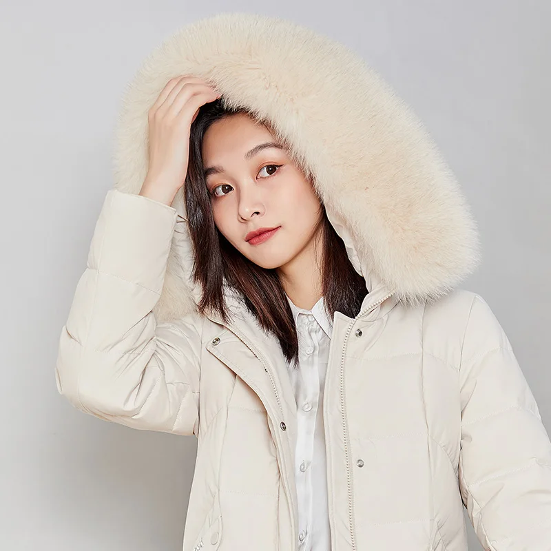 Chericom Korean Fashion Fox Fur Collar Women's Down Jacket Duck Down Thickened Warm Overcoat Winter Solid New Jackets 279220