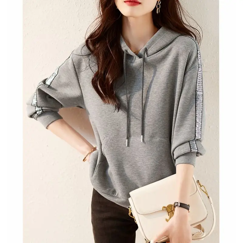 Autumn Winter Fashion Solid Hoodies Long Sleeve Women\'s Clothing Pullovers Casual All-match Drawstring Korean Trend Chic Tops