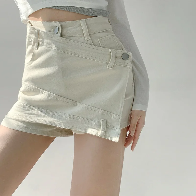 

Американские ретро неравномерные денима, женские летние утягивающие шорты с высокой талией, юбка для пикантных девушек, облегающая юбка f-длины