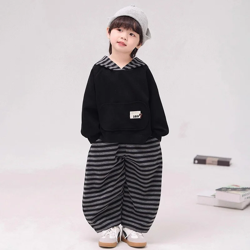 Mädchen Hoodie 2-Teiliges Set Frühling Herbst Streifen Tops Pullover Hosen Sportswear Kind Kawaii Mode Neue Stil Casual Kleidung 3-12Y