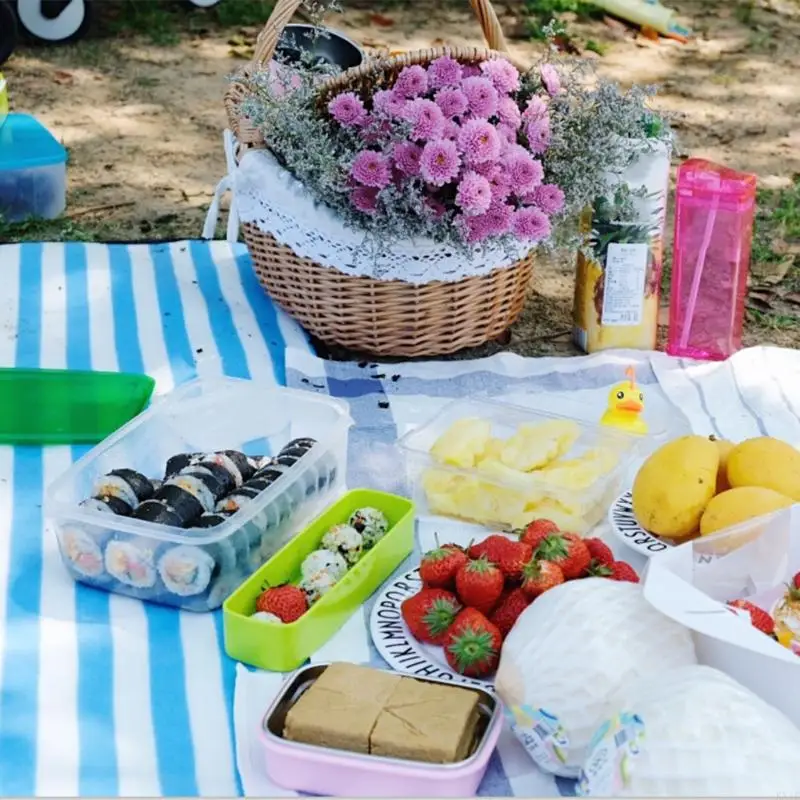 KX4B BBQ Photography Props ถุงเก็บของทอทำด้วยมือพร้อมฝาจับ