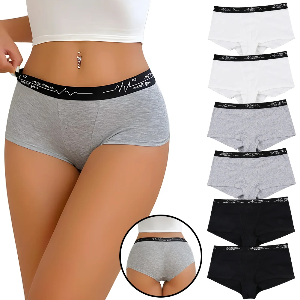 6 Pcs Cotton Boyshort Underwear for Women Cute Boxer Briefs Panties Ladies