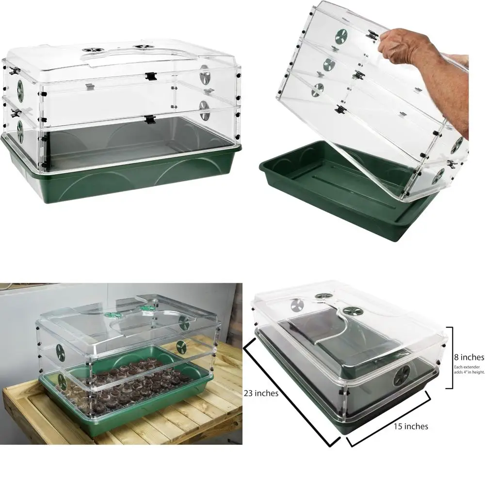 

Green EarlyGrow 24 x 15 x 12.75 Dome-shaped Propagator with Two Height Extensions and Locking Clips