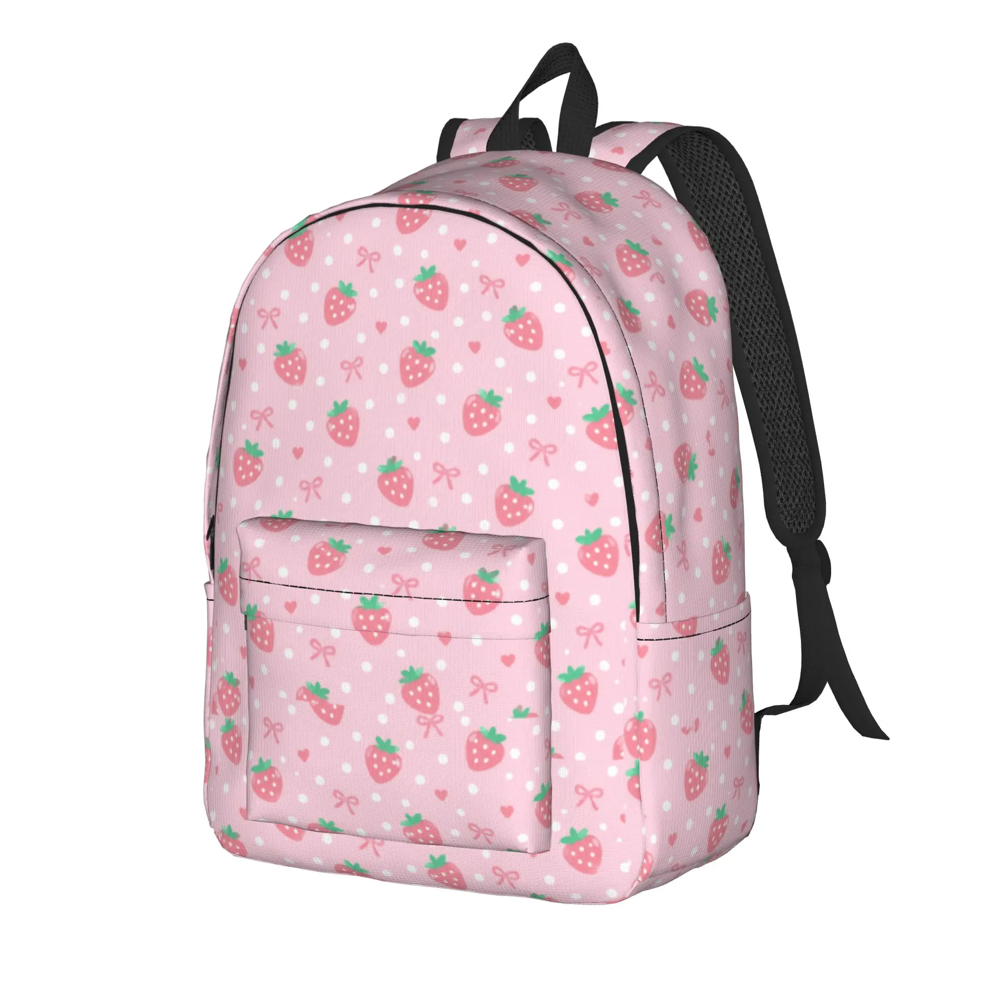 Pink Strawberry Polka Backpack  Kawaii Backpacks Female Camping Pattern High School Bags High Quality Rucksack