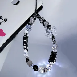 Y2K Black Customized Name Phone Charm Strap Lanyard Acrylic Letter Butterfly Bear Bead Jewelry Women Girl Personalized Keychain