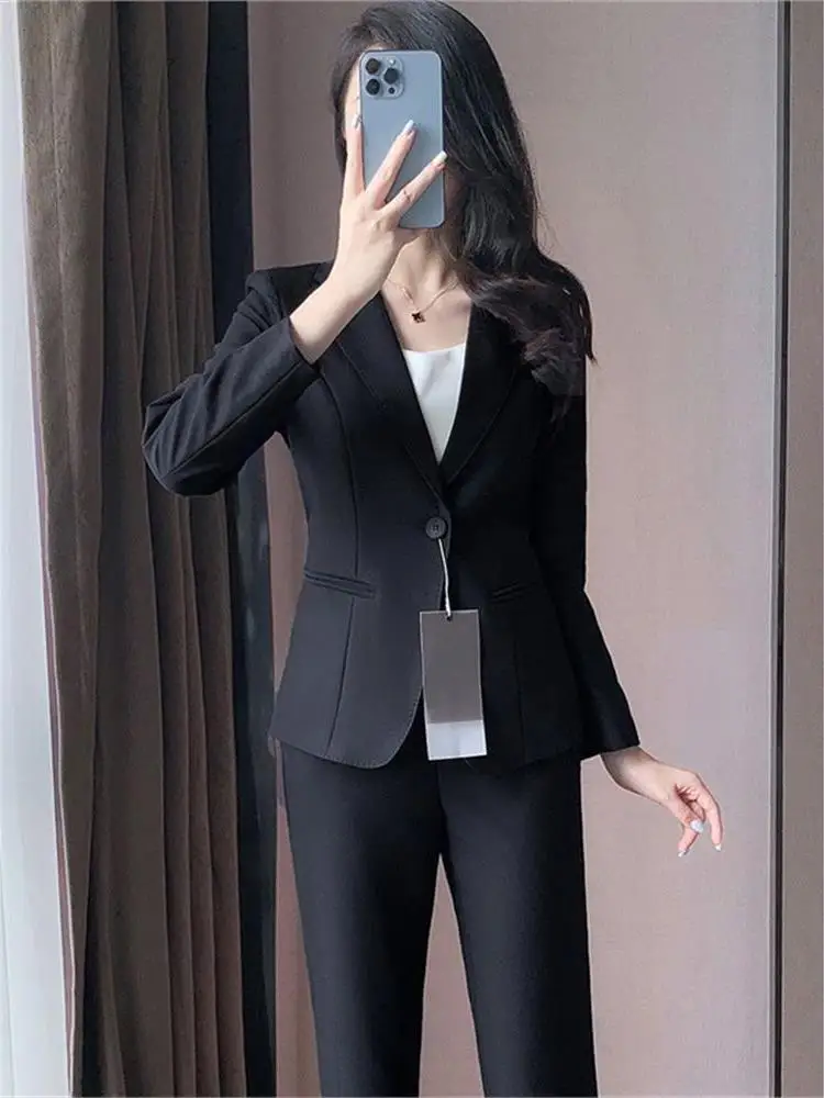 Bla Suit Jaet ملابس العمل الرسمية النسائية ort Sle ملابس المقابلة المهنية تصميم Cleanfit طويل Sve ort Length