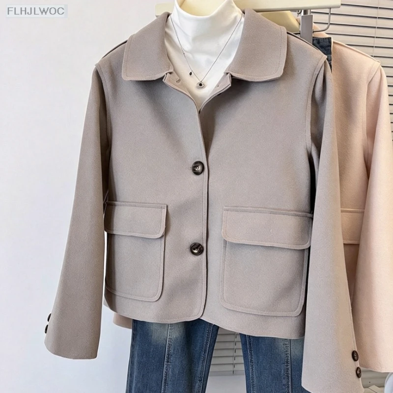 Short Woolen Blend Coat Women Japanese Style Girls Casual Preppy Style Cute Trench Blazer Jacket Suit Outerwear for Fall Winter