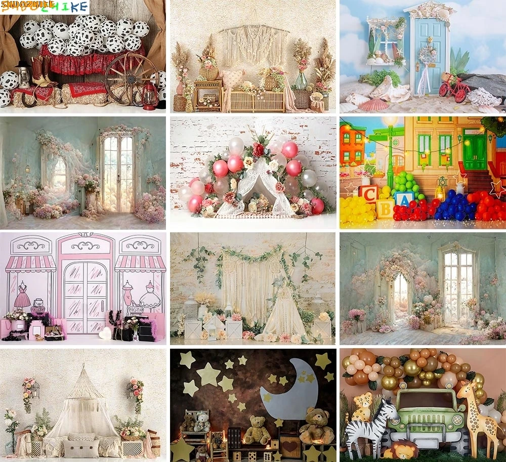 

Boho Pink Floral Photography Background Girl Boy Birthday Party Cake Smash Portrait Decor Photo Backdrop Studio Props