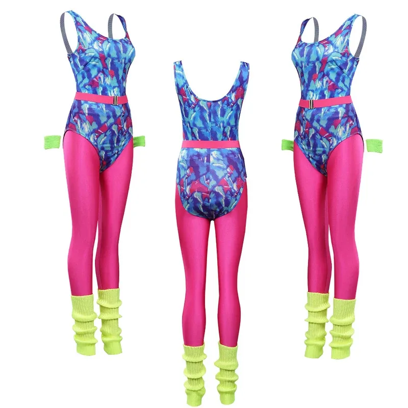 

6 шт., 80-е годы, хиппи, дискотека, косплей, фэнтезийный костюм для девочек, спортивная одежда в стиле ретро, наряды на Хэллоуин, карнавальный костюм для вечеринок для женщин и взрослых