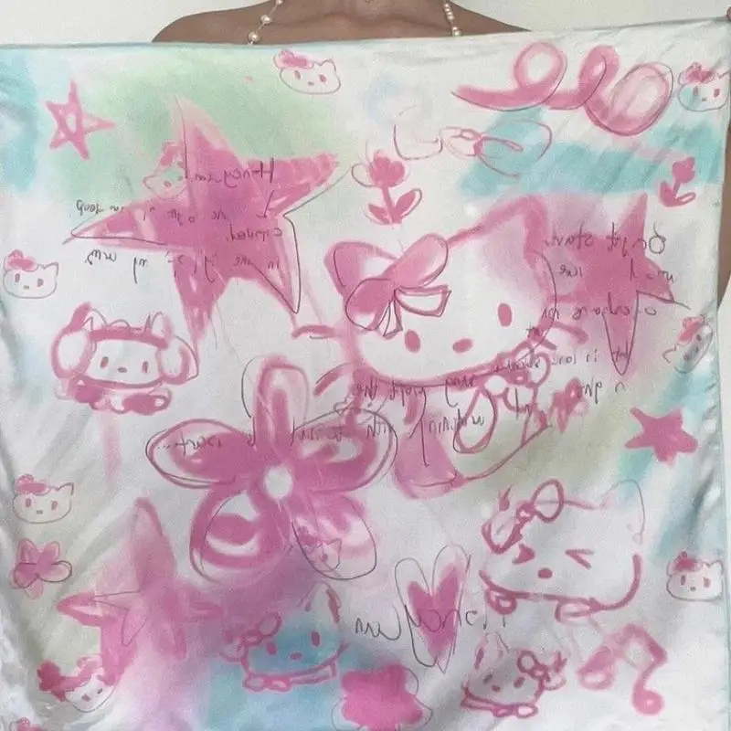 ホットガールズキティ手描き落書きチューブトップセクシー女性夏Y2Kドーパミンキュートバストラップスカーフシルクスカーフストリートトレンド